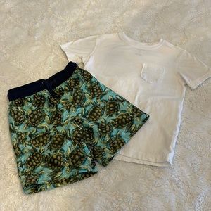 🐢Lands’ End Swim Trunks and White Tee
